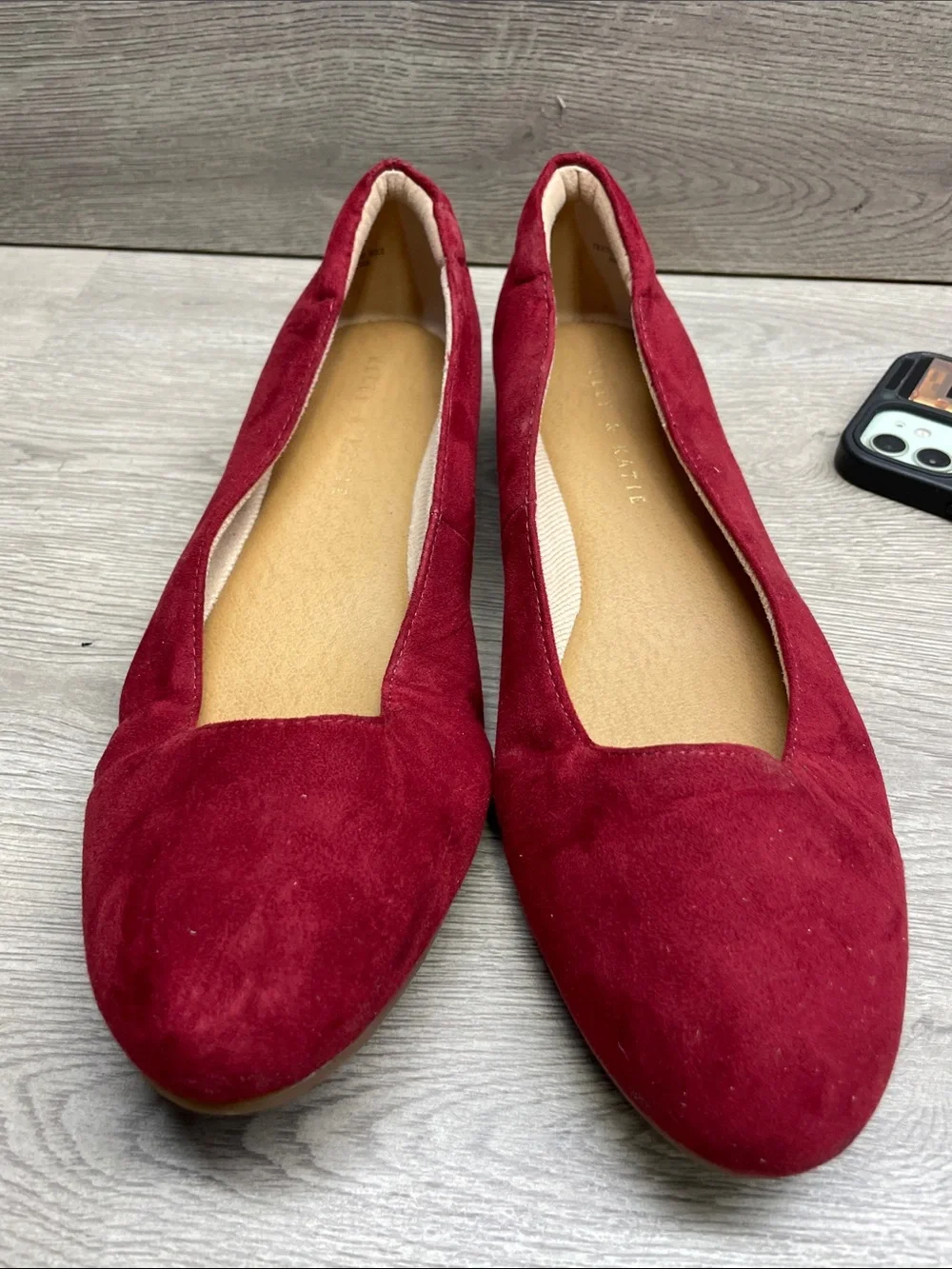 Kelly & Katie Deep Red Suede Slip-On Flats #1107